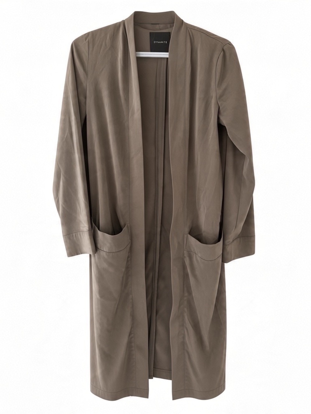 Dynamite Olive Green Long Open-Front Trench Coat